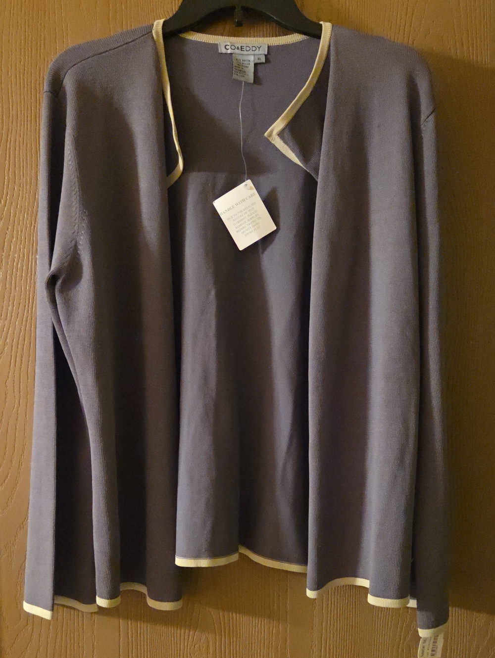 Co & Eddy NWT Olive Green Cardigan Sweater w/celedon Trim